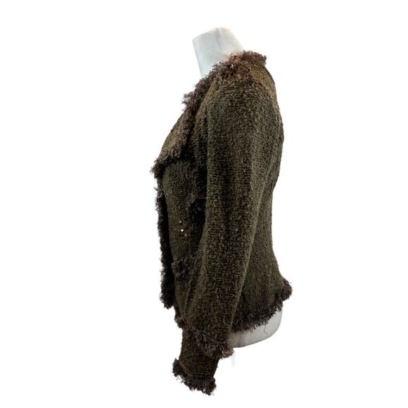 Ladies MonoReno Brand Brown Sequin Detail Zipper Front Cardigan Size Small - Picture 11 of 16